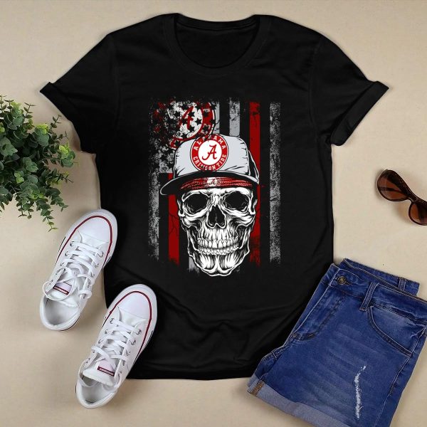Alabama Crimson Tide Skull With Cap And Crimson T Shirt Style 1 Black 1