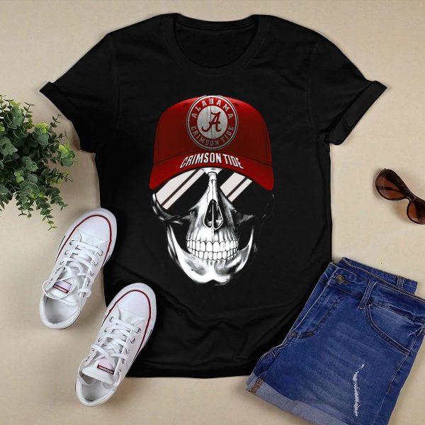 Alabama Crimson Tide Skull With Cap And Sunglasses T Shirt Style 1 Black 1