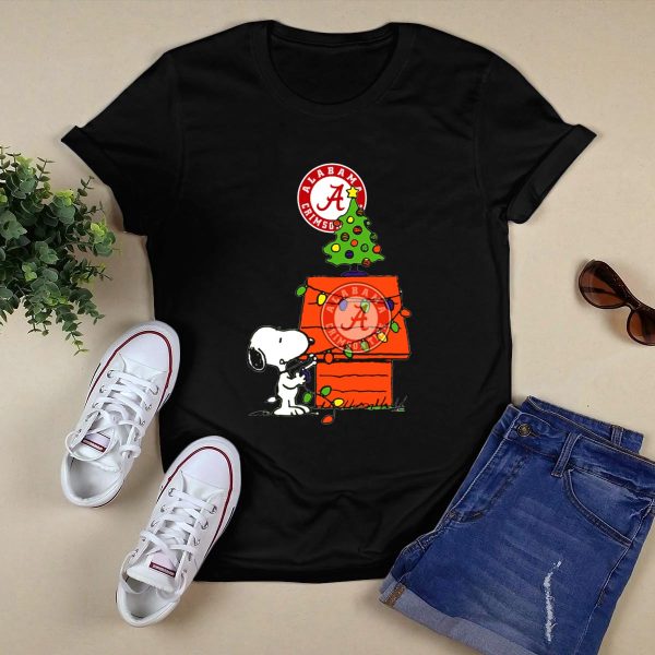 Alabama Crimson Tide Snoopy Christmas Tree Doghouse T Shirt Style 1 Black 1
