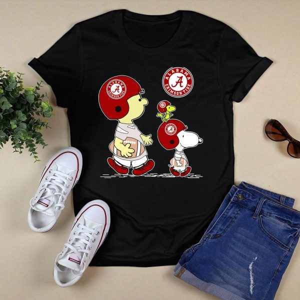 Alabama Crimson Tide Snoopy Peanuts Football Charlie Brown Woodstock T Shirt Style 1 Black 1