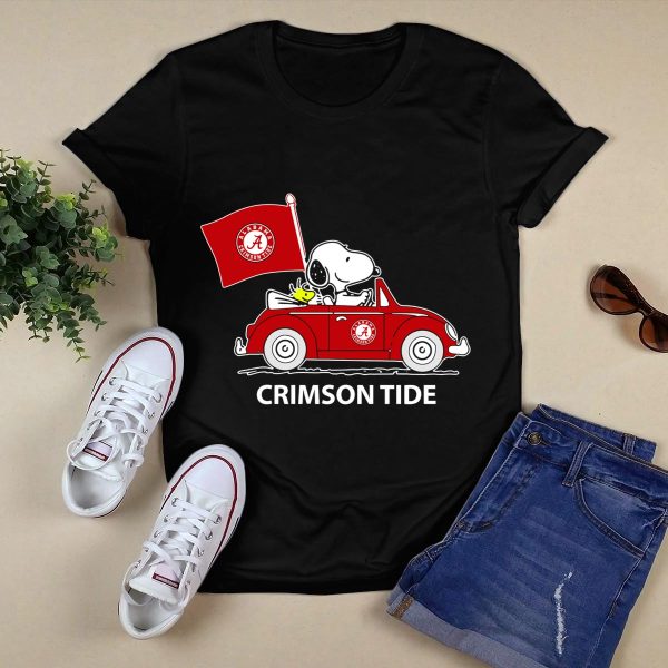 Alabama Crimson Tide Snoopy Woodstock Driving Car T Shirt Style 1 Black 1