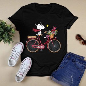 Alabama Crimson Tide Snoopy On Bicycle With Flowers And Woodstock T Shirt