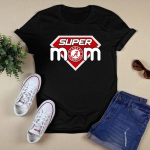 Alabama Crimson Tide Super Mom Logo In Red And White Superhero Style T Shirt