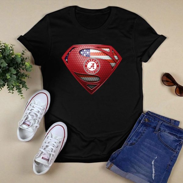 Alabama Crimson Tide Superman Logo American Flag T Shirt Style 1 Black 1