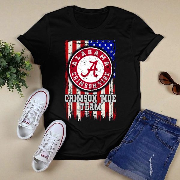 Alabama Crimson Tide Team Flag Usa T Shirt Style 1 Black 1