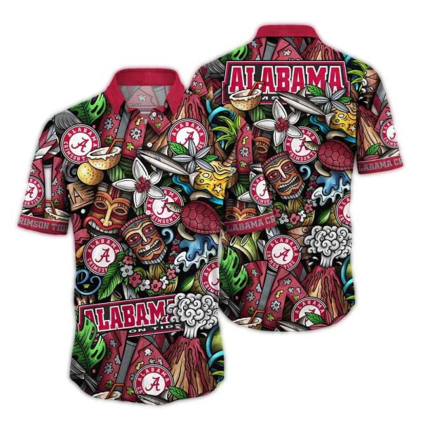 Alabama Crimson Tide Tiki Floral Hawaiian Shirt 1