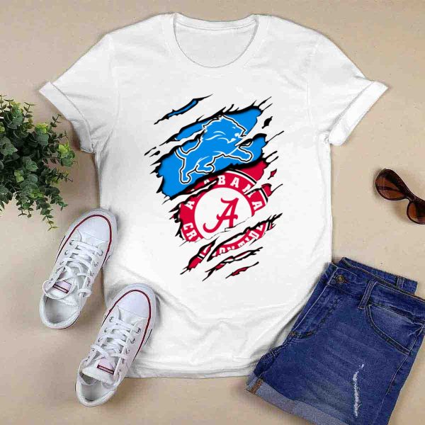 Alabama Crimson Tide and Detroit Lions Fan Crossover T Shirt Style 1 0