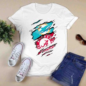 Alabama Crimson Tide And Miami Dolphins Logo Fusion T-Shirt