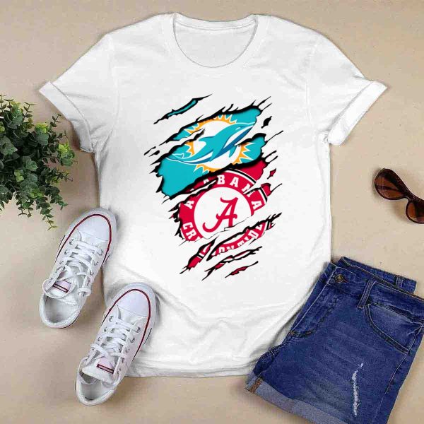 Alabama Crimson Tide and Miami Dolphins Logo Fusion T Shirt Style 1 0