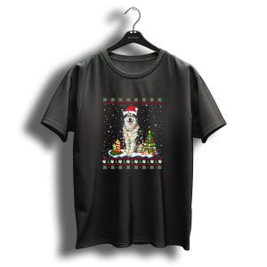 Alaskan Through The Snow Christmas Husky With Santa Hat And Lights T Shirt