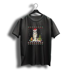 Alaskan Through The Snow Christmas Husky With Santa Hat And Lights T-Shirt