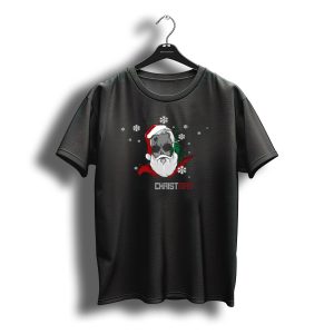 Alien Christmas Santa Skull With Snowflakes T-Shirt
