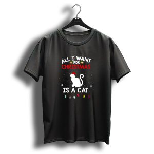 All I Want For Christmas Is A Cat Santa Hat Lights Snowflake T Shirt
