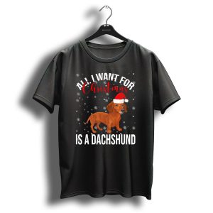 All I Want For Christmas Is A Dachshund Santa Hat Snowflakes T Shirt