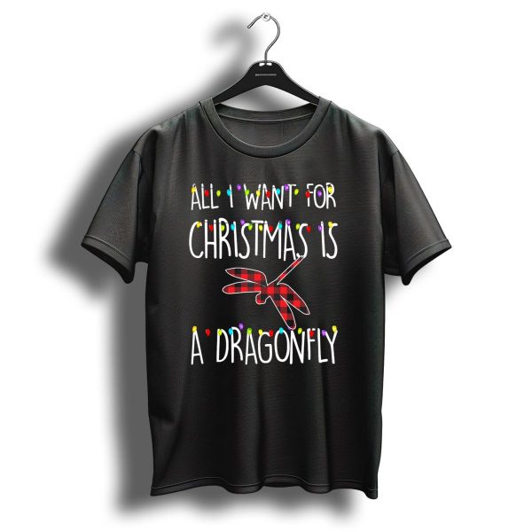 All I Want For Christmas Is A Dragonfly With Colorful Holiday Lights And Plaid T Shirt 1 t shirt 1