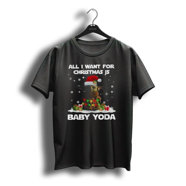 All I Want For Christmas Is Baby Yoda Star Wars Santa Hat Snowflakes Gifts T Shirt t shirt 1