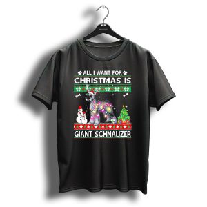 All I Want For Christmas Is Giant Schnauzer Christmas Dog Lights Snowman Tree T-Shirt