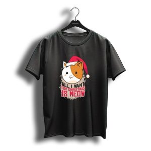 All I Want For Christmas Is Meow Cat Santa Hat T-Shirt
