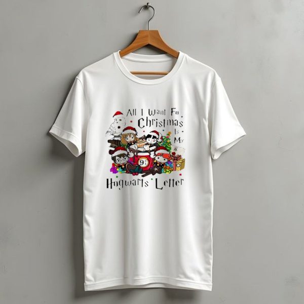 All I Want For Christmas Is My Hogwarts Letter Platform 9A%C2%BE With Owl Santa Hats And Gifts T Shirt 1 t shirt 1