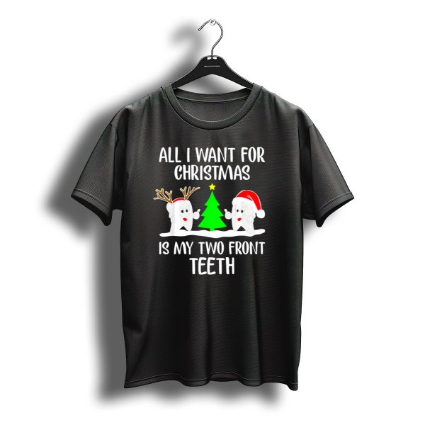 All I Want For Christmas Is My Two Front Teeth Reindeer Santa Christmas Tree T Shirt t shirt 1