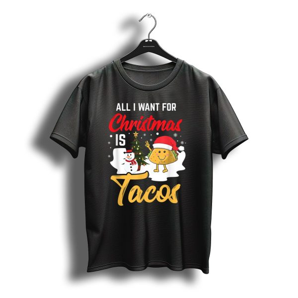 All I Want For Christmas Is Tacos Snowman Santa Hat Humor T Shirt t shirt 1