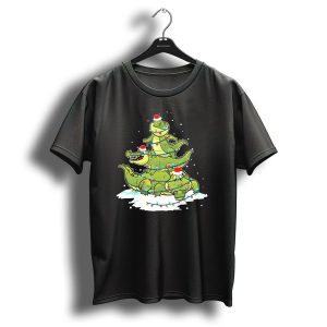 Alligator Santa Christmas Light Tree Festive Holiday Scene T Shirt