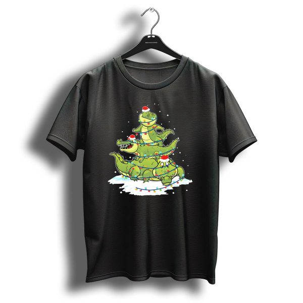 Alligator Santa Christmas Light Tree Festive Holiday Scene T Shirt 1 t shirt 1