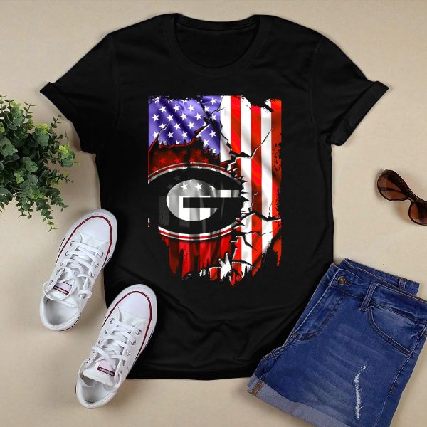 American Flag Georgia Bulldogs Logo Patriotic T Shirt 1