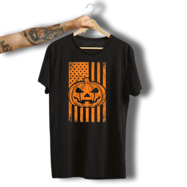 American Flag Grunge Pumpkin Halloween Las T Shirt t shirt 1