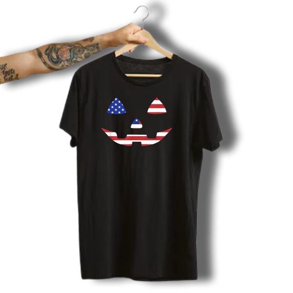 American Flag Jack O Lantern Pumpkin Face For Halloween T Shirt t shirt 1