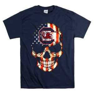 American Flag Skull With South Carolina Gamecocks T-Shirt
