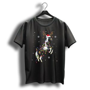 American Paint Horse Reindeer With Santa Hat And Christmas Lights T Shirt