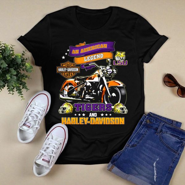 An American Legend Lsu Tigers And HD Motorcycles T Shirt Black 1