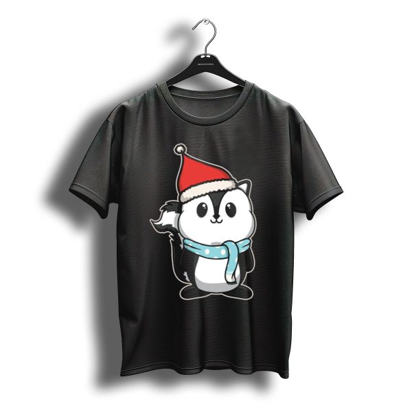Animal Kid Skunk Christmas Winter Santa Hat Scarf T Shirt t shirt 1