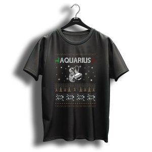 Aquarius Zodiac Ugly Christmas Sweater Design With Snowflakes And Reindeer T Shirt
