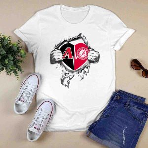 Arizona Diamondbacks Alabama Crimson Tide Heart Logos In Torn Style T-Shirt