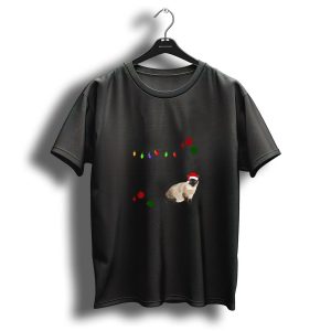 Asian Around The Christmas Tree Santa Cat Holiday Lights T Shirt