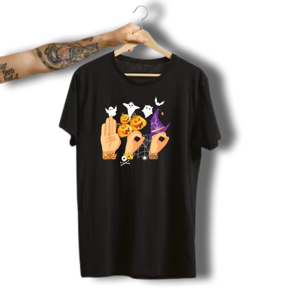 Asl Boo Sign Language Ghosts Pumpkins Witch Hat Halloween T Shirt t shirt 1