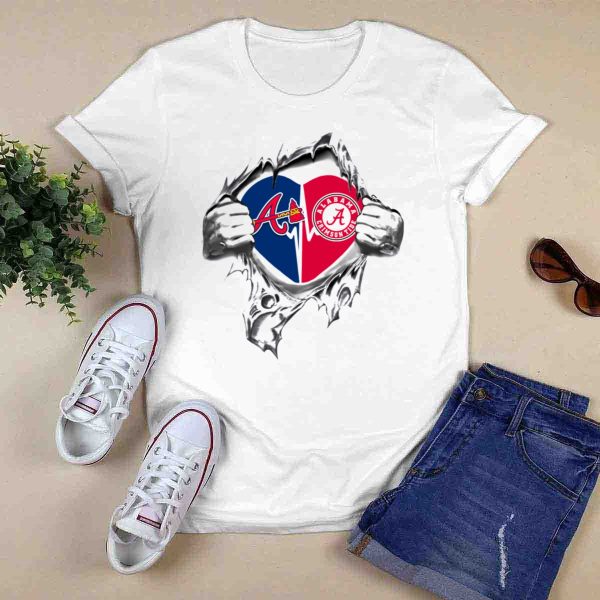 Atlanta Braves Alabama Crimson Tide Heartbeat Passion T Shirt Style 1 0