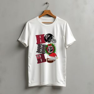 Atlanta Falcons Ho Ho Ho Merry Christmas Football Helmet Wreath Santa Hat T-Shirt