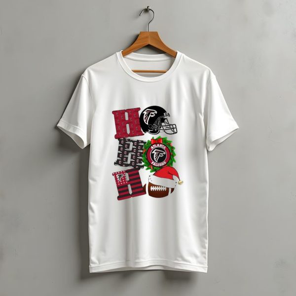 Atlanta Falcons Ho Ho Ho Merry Christmas Football Helmet Wreath Santa Hat T Shirt t shirt 1 1