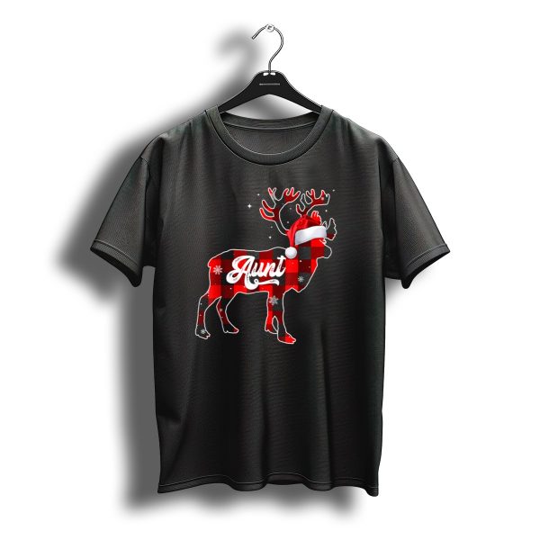 Aunt Deer Christmas Red Plaid Family Matching Santa Hat T Shirt t shirt 1