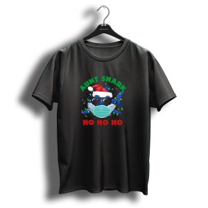 Aunt Shark Christmas Ho Ho Ho Santa Hat Mask Sunglasses T Shirt