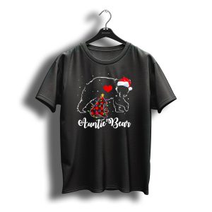 Auntie Bear Red Plaid Christmas Tree Santa Hat Heart T-Shirt