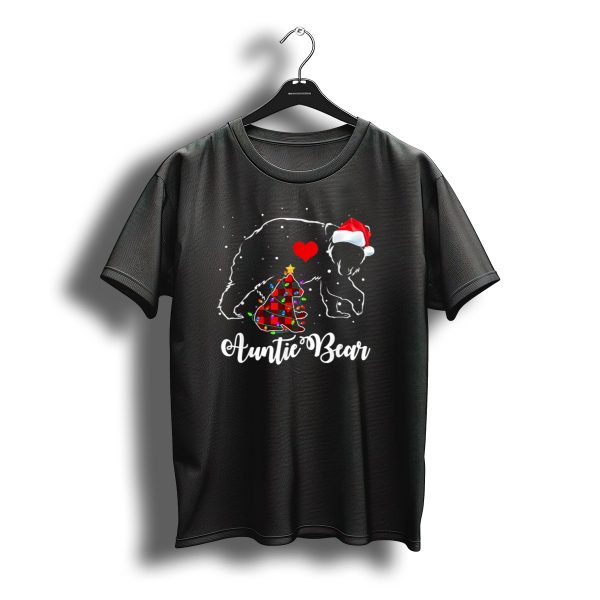 Auntie Bear Red Plaid Christmas Tree Santa Hat Heart T Shirt t shirt 1