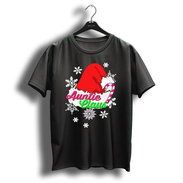 Auntie Claus Christmas Candy Cane Snowflakes Santa Hat T Shirt 1 t shirt 1
