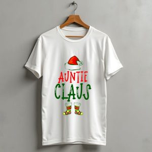 Auntie Claus Christmas Holiday Hat And Festive Socks T Shirt 1