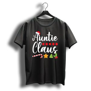 Auntie Claus Christmas Santa Hat Candy Cane And Tree Theme For Aunts T Shirt