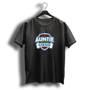 Auntie Patrol Christmas Holiday Dog Plaid Shield Bone T-Shirt