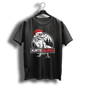 Auntiesaurus Santa Hat Dinosaur Christmas Rex T Shirt